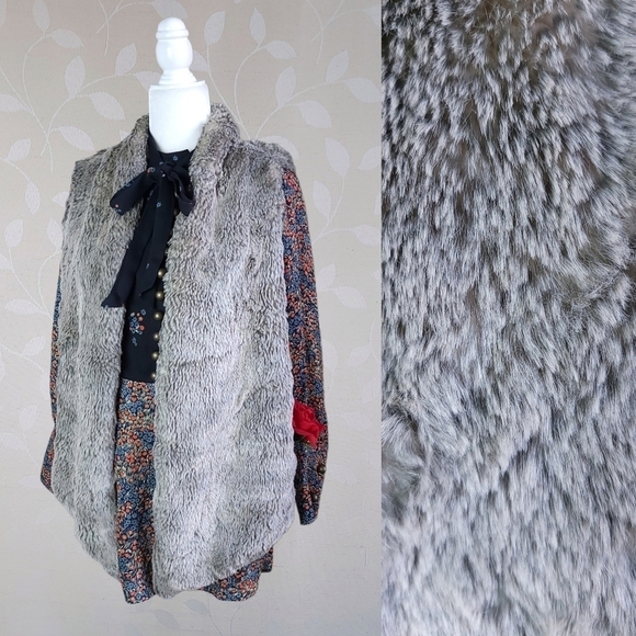 Tart Cozy Boho Open Front Faux Fur Vest With Pocketa Grey Combo Small - Picture 1 of 13